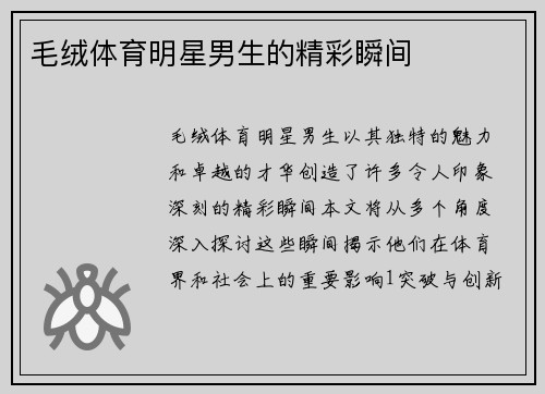 毛绒体育明星男生的精彩瞬间