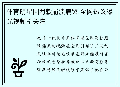 体育明星因罚款崩溃痛哭 全网热议曝光视频引关注